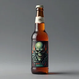 a 3 d rendering of a beer bottle with cthulu on the label