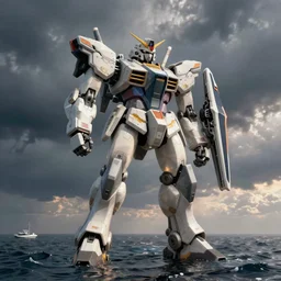 A huge mech over the ocean by Mandy Jurgens