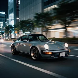 photo of a porsche 9 1 1 at night driving fast through a city, cinematic, 4 k, long exposure photography, tokyo drift, fast and furious, kodak portra 4 0 0