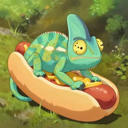 a chameleon hiding in a hot dog, Makoto Shinkai, Studio Ghibli