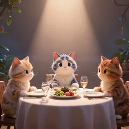 pixar cgi cats having a nice dinner