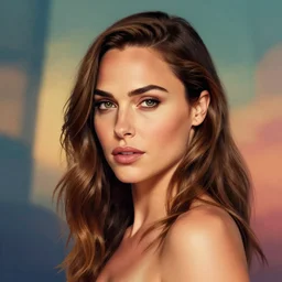 head and shoulders masterpiece portrait of gal gadot, surreal background, digital art by krenz cushart, trending on artstation, cgsociety