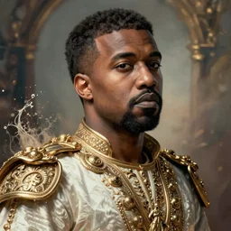 Portrait of Kanye West as emperor napoleon,  amazing splashscreen artwork, splash art, head slightly tilted, natural light, elegant, intricate, fantasy, atmospheric lighting, cinematic, matte painting, by Greg rutkowski