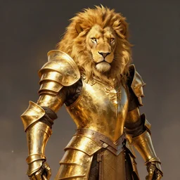 lion knight in golden shiny armor art by Daniel Dociu detailed