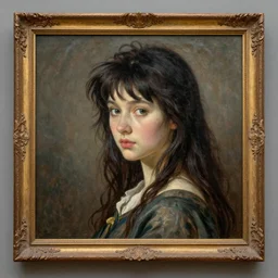 a majestic oil painting of Anime girl by Rembrandt, hanging in the louvre, incredible detail