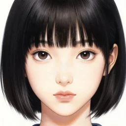 girl with short black hair and a heart shaped face, character close up, art by karol bak, yoji shinkawa, ultrafine detail, artstation, high quality