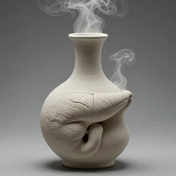 a ceramic alembic of voices, vapour, air flow, clay, no humans, alchemy, steam, larynx, oesophagus texture, 8 k, unreal, high resolution,
