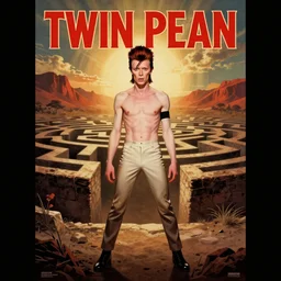 twin peaks poster art, david bowie stands before the maze, old retro pulp, by michael whelan, rossetti bouguereau, artgerm, retro, nostalgic, old fashioned