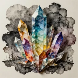artwork, contrast ink shapes, layered origami patterns, colourful crystal, epic story composition, chromatic dispersion, graphic, extreme details
