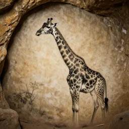 cave painting of a giraffe, charcoal painting, UHD, trending on artstation