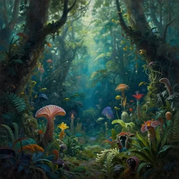 An epic tropical underwater mystical forest jungle, exotic flora, by Wayne Barlowe, by Bruce Pennington, by Paul Lehr, masterpiece, oil on canvas, trending on artstation, top on pixiv, cinematic composition, dramatic scene, beautiful aesthetic lighting, artgem, concept art, sharp, high details, hyper-detailed, astrophotography, no frames, 8K