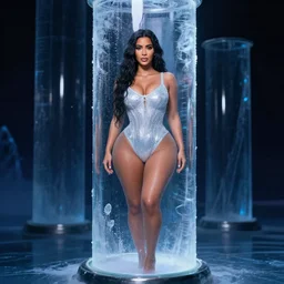 kim kardashian frozen in a glass tube, full body, full shot, photograph, photorealistic, 8 k uhd resolution, highly detailed, cinematic lighting, post processing, - 6