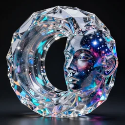 holographic transparent futuristic galaxy sculpture of celestial tunnel, transparent celestial light gels, vibrant! acrylic glass, crinkled! correction gel, colored film, face, glowing stars, glinting, glittering, cyan, white, ultra realistic, photorealistic, 3 d render, unreal engine, octane render, sharp, studio