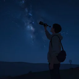 a man do stargazing at a starry night, Artstation