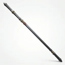 picture of a single long futuristic thin ninja staff with ornaments, carving, weapon, cyberpunk, sci - fi, fantasy, close shot, single long stick, bright background