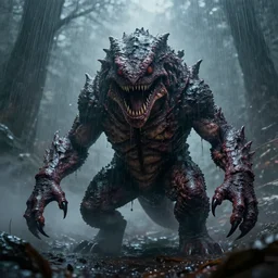 real life pokemons, creepy!!!, scaly!!!, gritty!!!, hellish!!!, nightmarish!!!, menacing!!!, evil, ultra realistic, gritty, fog, rain, volumetric lighting, sharp focus