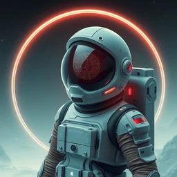 retrofuturistic port of a astronaut minimal bionic, space in graphics in background, cinematic, elegant, 4 k