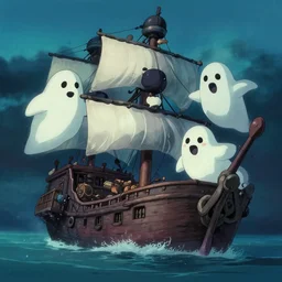 ghosts pirate ship underwater by studio ghibli, movie still, below water
