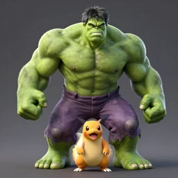 hulk as a pokemon, octane render, by studio ghibli, pixar, disney.