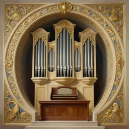 painting of a pipe organ in front of a dimensional portal, decorated, intricate, elegant, highly detailed, digital painting, artstation, concept art, smooth, sharp focus, illustration, art by artgerm and greg rutkowski and alphonse mucha, 8 k