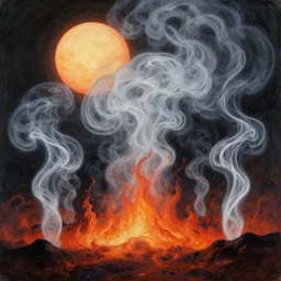 digital matte painting of a magical realm, transparent smoke from hell, notan sun in the background, abstract, surreal art, painted by beksinski and android jones