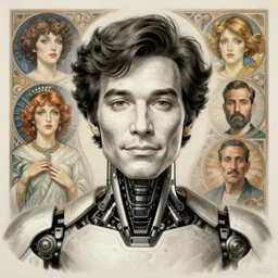 portrait of cyborg bob ross intricate, elegant, highly detailed, my rendition, digital painting, artstation, concept art, smooth, sharp focus, illustration, art by artgerm and greg rutkowski and alphonse mucha and uang guangjian and gil elvgren and sachin teng, symmetry!!