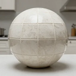 A sphere made of kitchen tile. A sphere with the texture of kitchen tile.