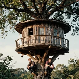 errie slum treehouse squats, gustave dore, greg rutkowski, wes craven, mcbess, 8 k, hd, dof, kodak film