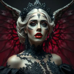 portrait of lady gaga as a beautiful female model by irakli nadar with intricate detailed wearing a dark seraphim inspired post victorian dress designed by alexander mcqueen, haunting, elite, elegant, ruan jia, dark, hyper detailed, concept art, by gustav klimt,