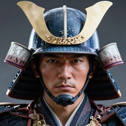 a powerful japanese samurai wearing a electromagnetic pulse - proof helmet, detailed face, highly detailed, face symmetry, character concept portrait by moebius and laurie greasley, colorful, profile picture, 8 k, cinematic color grading