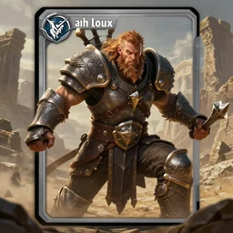 intimidating male, bearded gigachad in armour, d & d barbarian, fierce warrior, hoarah loux, powerful male character from warcraft, character portrait, trading card game art, perfectly shaded, extremely detailed, matte painting, artstation, volumetric lighting, 4 k, dynamic scene, fighting, sharp focus, deserted landscape, ancient stone ruins, art by frank frazetta and artger