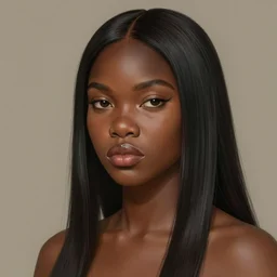 A bust of a beautiful black skinned Australian aborginal girl with large lips and smooth eyebrows and straight hair, HD, illustration, epic, fantasy, intricate, elegant, amazing detail, digital painting, artstation, concept art, smooth, sharp focus, illustration, art by Turine Tran