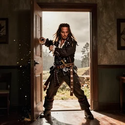 Johnny Depp plays Jack Torrance in Shining, he is smashing through the door