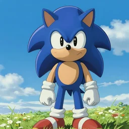 sonic staring into horizon, highly detailed, sharp, smooth focus, in the style of studio ghibli