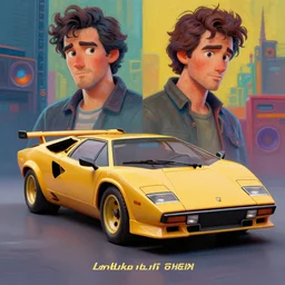 stylish 3 d vfx - movie poster - art of a 1 9 8 0 lamborghini countach, art style by james jean & hsiao - ron cheng, unreal engine render, digital illustration, sharp, intricate detail, volumetric lighting, ray tracing, soft lighting, colourful, claymation style, drew struzan, symmetry, ernie barnes style, acrylic on canvas,