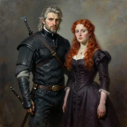 Ciri from the Witcher in Victorian painting with Yennefer. by Daniel F. Gerhartz, hyperrealistic oil painting, 4k, studio lightning