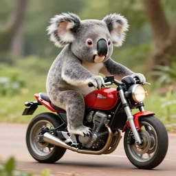 a koala riding a motorcycle, realistic, 8 k, extremely detailed, cgi, trending on artstation, hyper - realistic render, 4 k hd wallpaper, premium prints available, by greg rutkowski