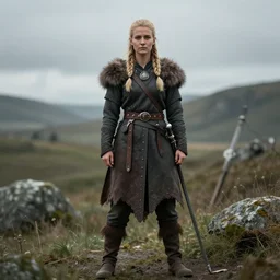 full length photograph of a real-life female beautiful viking,  Extremely detailed. 8k