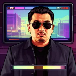 illustration gta 5 artwork of kim - jong un sunglasses, in the style of gta 5 loading screen, by stephen bliss