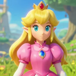 an in game portrait of princess peach from the legend of zelda breath of the wild, breath of the wild art style.