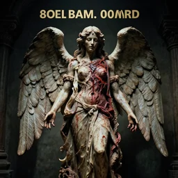 temple made of flesh, blood temple, angel statue, 8 0's horror movie film still, award - winning photography, 1 2 0 mm