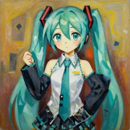 beautiful cubist portrait painting of hatsune miku by pablo picasso