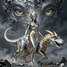 gorgeous silver gold lilith the mother of all monsters, destroyer! of worlds, void! eyes, raining ash & smoke, fine art masterpiece, highly detailed dino valls wayne barlowe machiej kuciara, dramatic lighting, long shot, wide angle, uhd 8 k, sharp focus