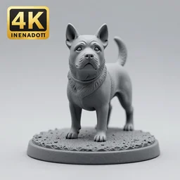 80mm resin detailed miniature of a Dog, Logo, textured base; Product Introduction Photos, 4K, view from front