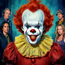 jack nicholson as pennywise portrait, colorful, contrast, kim jung gi, greg rutkowski, zabrocki, karlkka, jayison devadas, trending on artstation, 8 k, ultra wide angle, zenith view, pincushion lens effect
