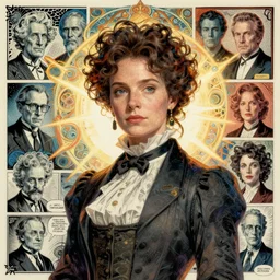 half body portrait illustration of a victorian teacher. dystopian, intricate detailed, art nouveau fractals, pop art, comic book style. by neil gaiman, h. p. lovecraft, wlop, lei min, andre norton, apollonia saintclair, barry windsor smith, bernie wrightson, ross tran, artgerm