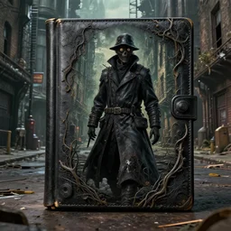 by peter blume and studio ghibli, visually stunning, cinematic, * * ultra realistic, hyper realism, 1 2 k, epic, octane render, unreal engine, vfx, maya, * * this book seems to be made of black leather, veins are vines, sci - fi abandoned warehouses, plague doctor walking the streets of london, simulacrums