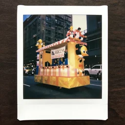 polaroid photo of the noid as a macy's day parade float in 1996