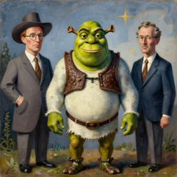 a surrealist painting of shrek by alexandr archipenko and rene magritte and joan miro, 4 k, trending on artstation, detailed, film still