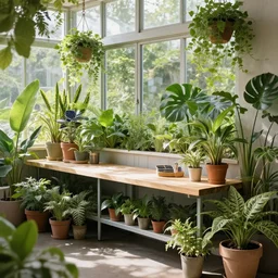 solarpunk cantine, plants, natural lighting